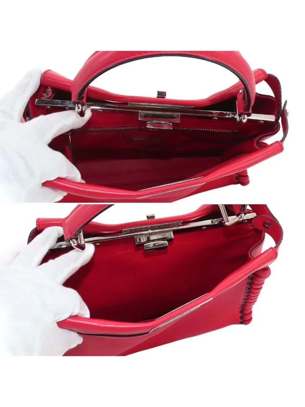 Fendi Peekaboo Shoulder Bag Leather Red Selleria